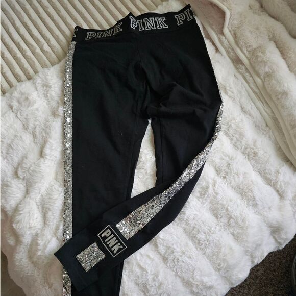 PINK Victoria's Secret Black and Silver  Womens Leggings - Picture 5 of 5